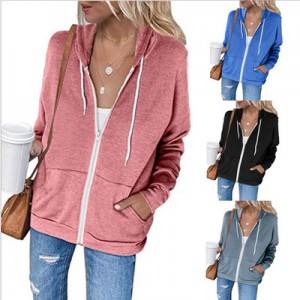 Women Oversized Hoodies Solid Color Long Sleeve Sweatshirt Ladies Spring Autumn Casual Drawstring Hood Plain Zipper Hoodie