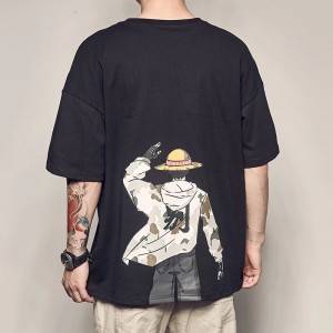 Oversized Luffy Anime Print T-shirt Men Funny Fashion Korean Harajuku Short Shirts Mens Streetwear Plus Size T Shirt