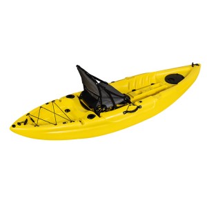 Kayak de pêche Malibu jaune avec pagaie