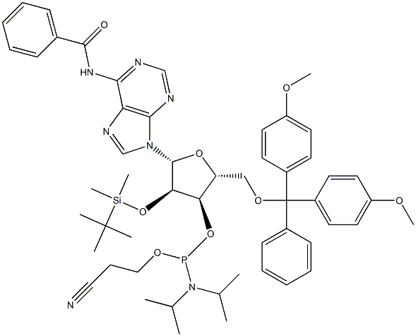 N-Benzoyl-5'-O-(4,4-Dimethoxytrityl)-2'-O-[(tert-butyl)dimethylsilyl]adenosin-3'-(2-cyanoethyl-N,N-diisopropyl)phosphoramidit