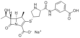 CAS:153773-82-1 |1-Азабіцыкла(3.2.0)гепт-2-ен-2-карбонавая кіслата, 3-(((3S,5S)-5-(((3-сакарбаксіфеніл)аміна)карбоніл)-3-піралідзініл)тыё) -6-((1R)-1-гідраксіэтыл)-4-пазначаў-7-окса-, аднанатрыевая соль, ...