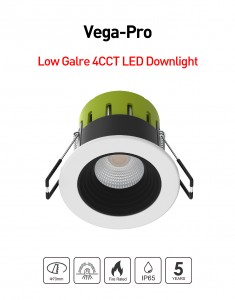 VEGA Pro Parlama Önleyici Kısılabilir Ön 4CCT Güç Değiştirilebilir Yangın Dereceli Downlight – Lens