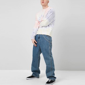 पुरुष फॅशन लांब बाही सोडले खांदे कस्टम फ्रेंच टेरी टाय डाई क्रू नेक स्वेटशर्ट