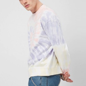 Pria Fashion Lengan Panjang Dropped Shoulder Custom French Terry Tie Dye Crew Neck Sweatshirt