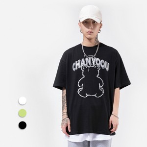BSCI High Street Shirt សម្រាប់អាវយឺត Unisex លក់ដុំ 100% Cotton Glow-in-The-Dark Bear Print Tee ប្ដូរតាមបំណង