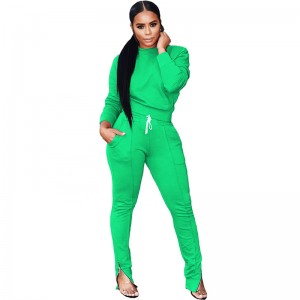 stock colored lady women sport home fashion top solid top and pants outfits two piece set women clothes