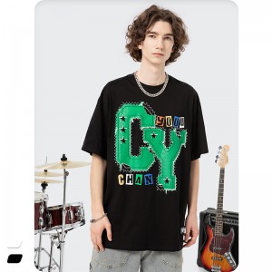 BSCI 힙합 그래픽 T 셔츠 맞춤형 녹색 로고 일반 대형 티셔츠 빈 빈티지 패션 스타일 티셔츠