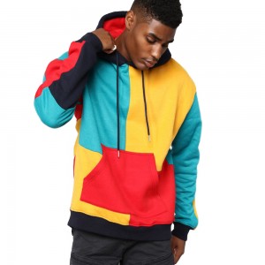 ຜູ້ຊາຍ custom wholesale sleeve front kangaroo pocket multi color block hoodie