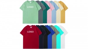 Camiseta de manga curta de algodón peinado pesado de 270 g de colo redondo, camisa informal holgada para homes e mulleres, camisa en branco de cor lisa, camisa cultural