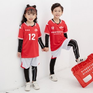 Spring hjerst Kids Football Jersey Personalized oanpaste Boys Soccer Jersey Set Fast Dry Soccer Uniform Ademend fuotbal Uniform foar bern