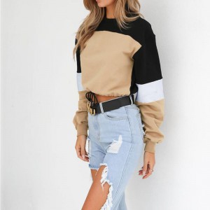 후드와 함께 저렴한 도매 패션 겨울 디자인 느슨한 대비 컬러 면화 여성 스웨트 셔츠