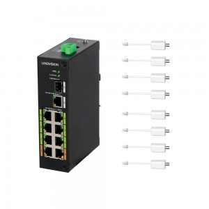 Industrial 8 Ports POE Switch with built-in EOC Receiver, Ultra Long Reach PoE over Coaxial cable transmission, or Extend PoE over Cat5E/Cat6 network cable up to 2500ft, Simply cabling and plug-n-play
