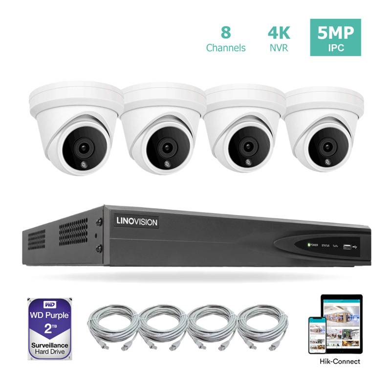 8ch 4K NVR KIT with 4pcs 5MP IP Turret Cameras