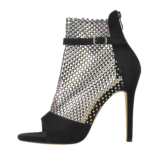 Black Peep Toe Grid Berlian buatan Grid High Heel Stiletto but buku lali sandal