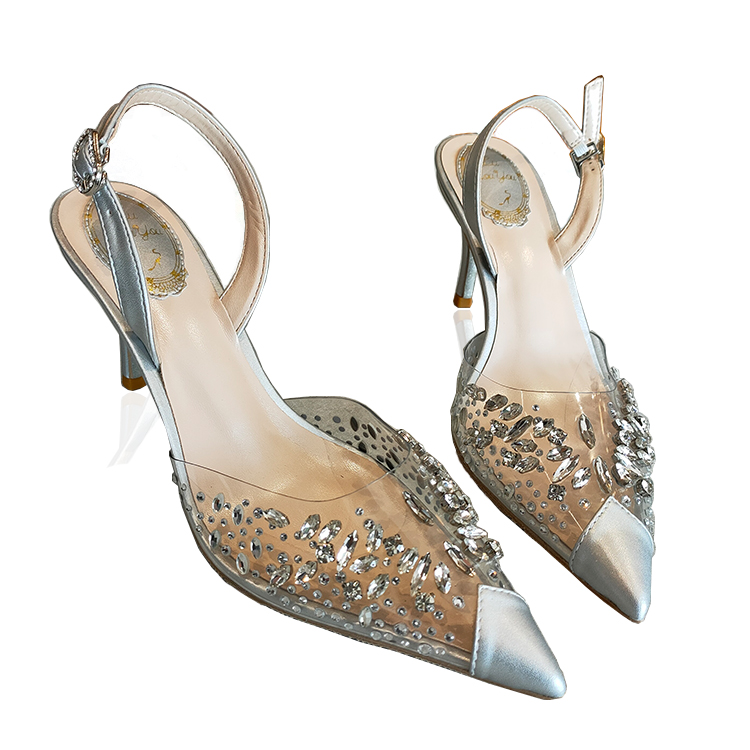 XINZI RAIN Zapatos de novia de lujo personalizados con punta en punta y diamantes de imitación, sandalias de tacón alto de 8 cm con tirantes en la espalda
