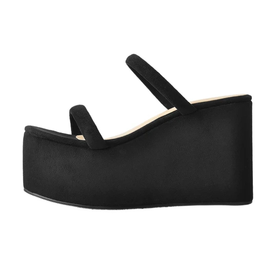 Black Platform Wedge High Heels Sandal Mules
