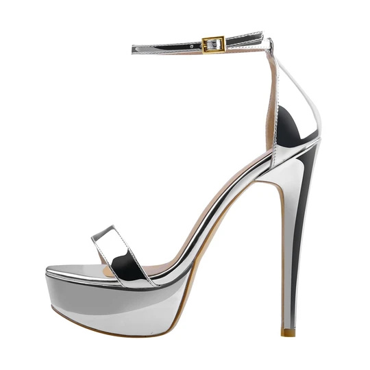 Individualizuotos sidabrinės kulkšnies dirželio platformos „stiletto“ sandalai su viena juosta