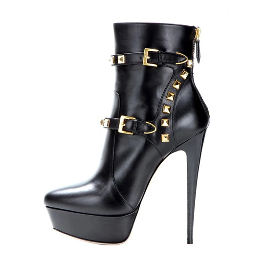 Platforma Round Toe Boots Buckles Lace Up Ankle Bootie