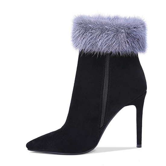 Wholesale customized casual working Women’s Short Fluffy Fur Ankle Booties with Fur Toppers