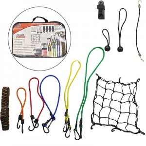 Bungee Cord Set includes Cargo Net and Canopy Tarp Ball Ties, Plastic Clips