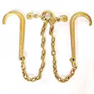 G70 J Hook Tow Chain V Bridle with Large Shank J Hooks and Grab Hooks