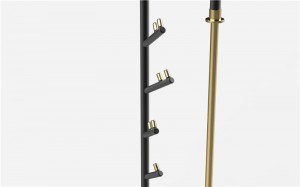 Ives Coat Racks Metal Gold Freestanding, Coat Hanger Stand, Hall Tree Coat Rack for Hanging Hats, Scarves, Bags, Modern Coat Rack with Double Shelves, Corner Coat Rack, 9 Hooks, Gold