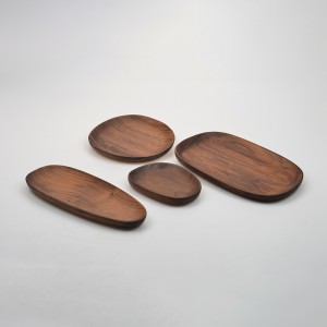 Melanie Black Walnut Wood Tray Set fan 4 Wood Handicraft