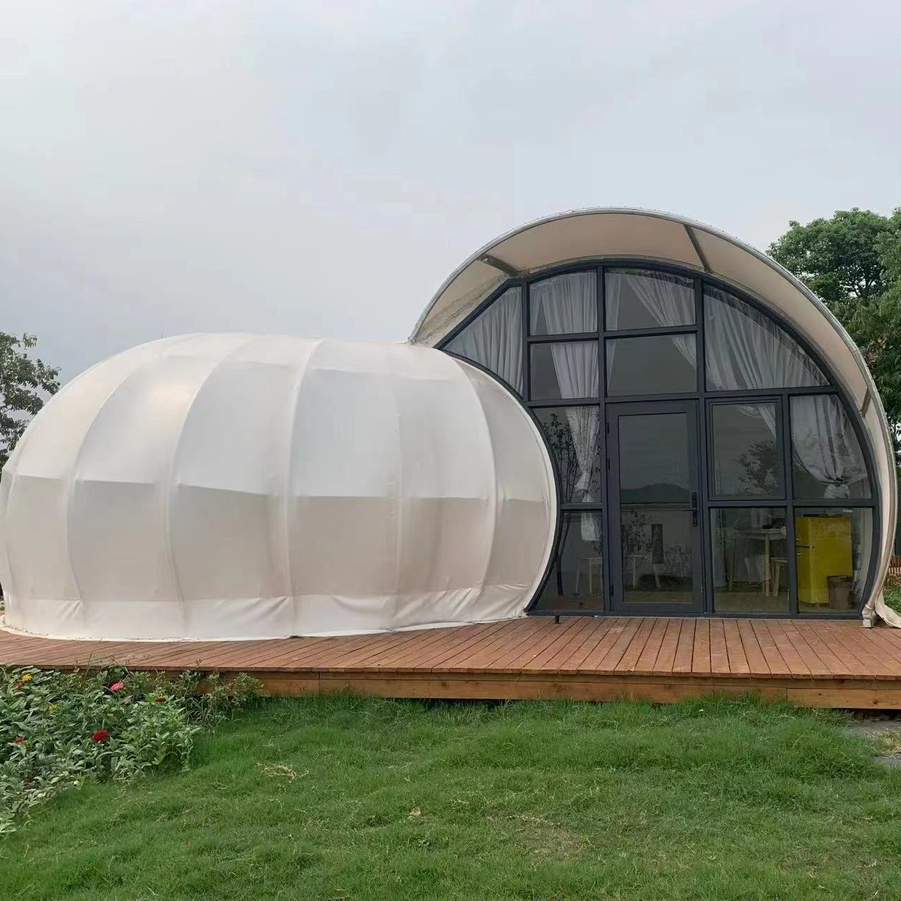 Lowest Price for Membrane Structure -
 Customer snail-shaped hotel resort dome tent house – Aixiang