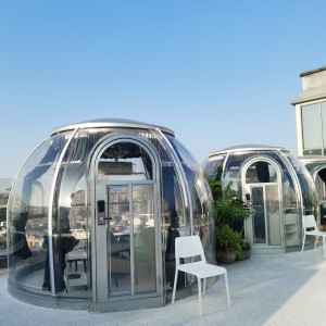 Caurspīdīga Igloo PC Dome telts restorāniem