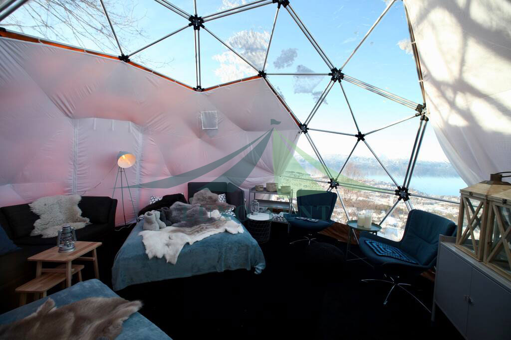 Hot Sale for Eco Dome House -
 Glamping the 6m diameter dome tent with a view of aurora and wild snow Part.1 – Aixiang