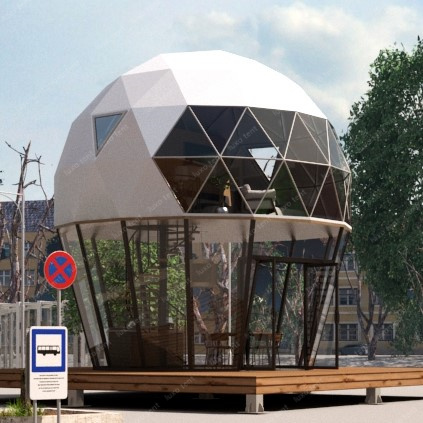 Custom luxury high-end hotel loft glass and pvc spherical geodesic dome tent with kitchen bathroom