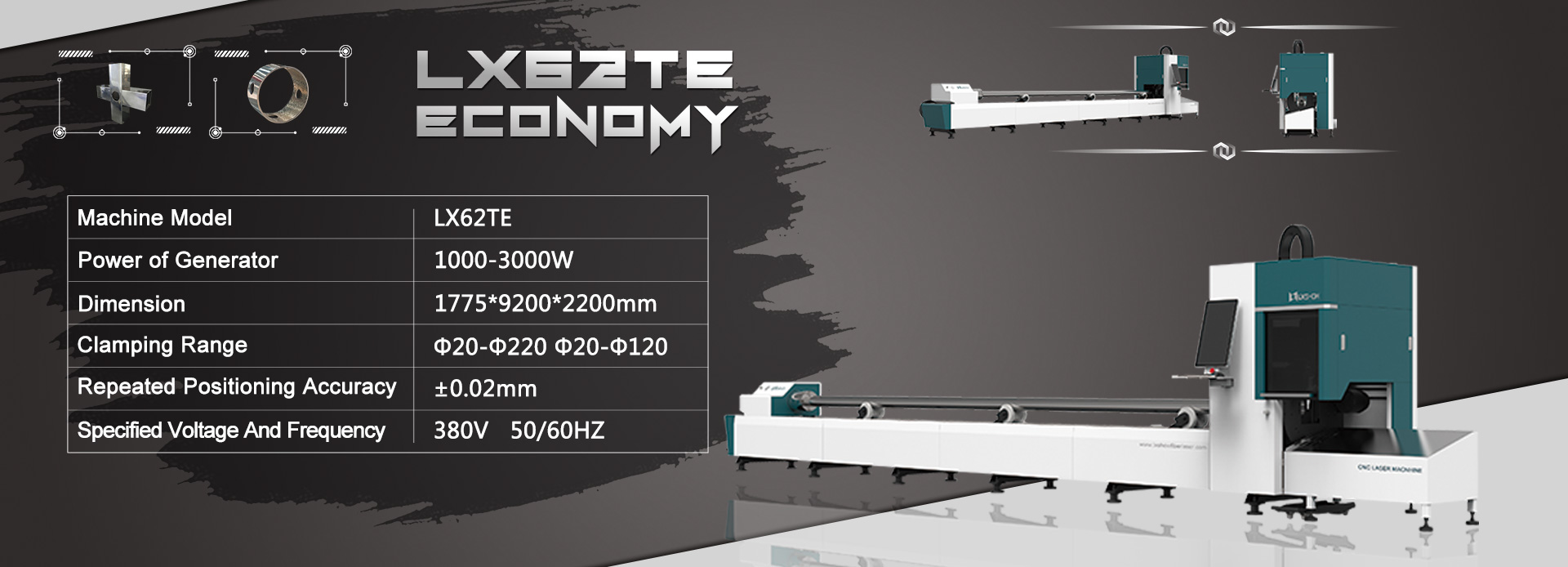 LX62TE Professional Metal Pipe and Tube Fiber Laser Cutting Machine 1kw 1.5kw 2kw 3kw for Sale