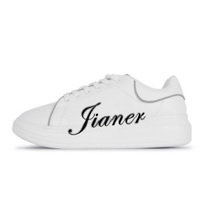 JIANER საბითუმო ხარისხის მორგებული ლოგო იაფი ქალი მამაკაცის Zapatos ტყავის თეთრი ბინა შემთხვევითი ფეხსაცმელი Unisex