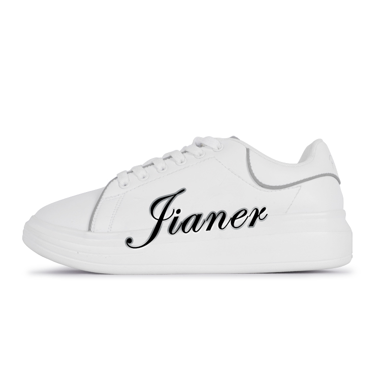 JIANER atacado qualidade logotipo personalizado barato mulheres homens zapatos couro branco sapatos casuais planos unissex