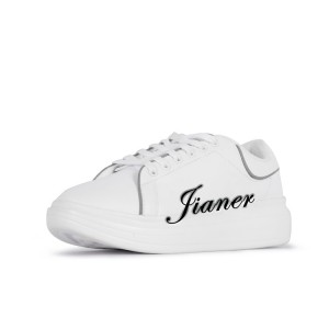 JIANER Wholesale Quality Custom Logo Cheap Women Men Zapatos Isikhumba White Flat Casual Shoes Unisex
