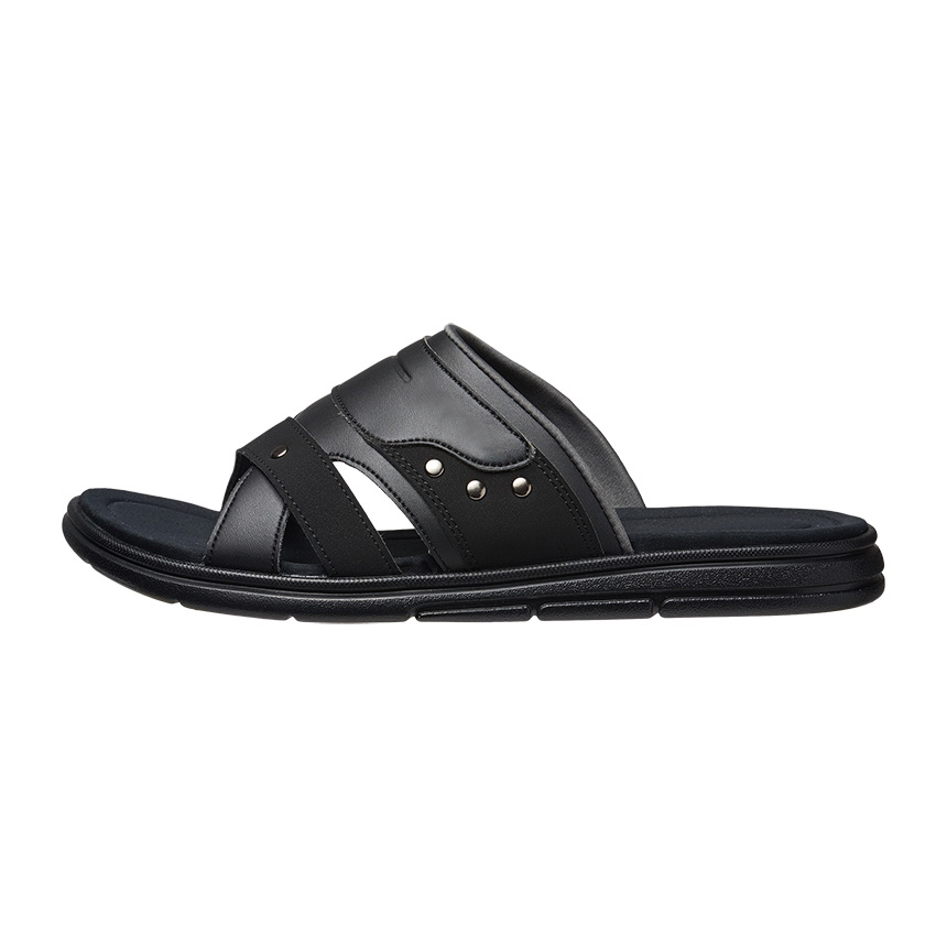 Flip-flops de vară din piele plată neagră solidă de înaltă calitate personalizat de marcă din China pentru bărbați
