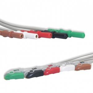 Cables conductores de ECG generales de 6 pines, 5 conductores, pellizco, AHA G511DN