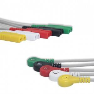 Cables conductores de ECG generales de 6 pines, 5 conductores, a presión, IEC G522LL