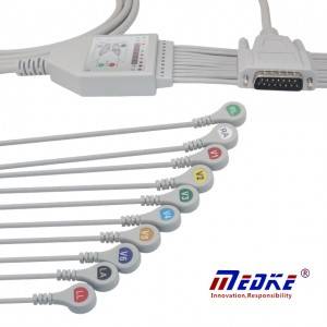 Nihon Kohden EKG Cable Nrog 10 Leadwires AHA Tsau Snap K1110S
