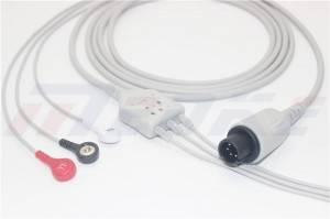 Mindray 6 Pins ECG Cable With Leadwires,1k Resistor, 3lead, AHA, Snap