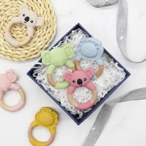 wood and silicone teether wooden animal teether wholesale | Melikey