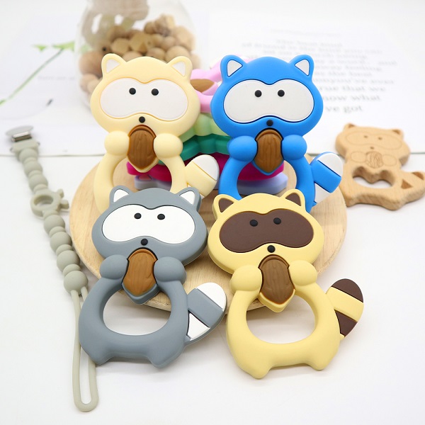 silicone teether ring raccoon silicone teether | Melikey Featured Image