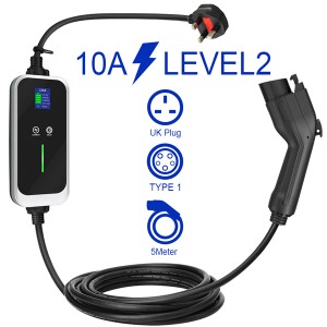 Mode 2 Portable EV Charger Type 1 to UK 3 Pins 8A 10A 13A Electric Vehicle Car EV Charging Cable