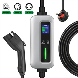 China Verskaffer 6A 8A 10A Vlak 2 EV Charger Type 1 to UK 3 Pins Draagbare EV Charger