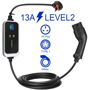 IEC62196-2 Mode 2 Type2 EV Charging Cable 5M 10A 13A 3 Pin UK Plug Type 2 Portable EV Charger