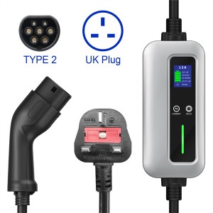 IP67 Ọkwa 2 EV Charger 8A 10A 13A Ụdị 2 UK Plug 3Pin Portable Electric Car Charger Cable
