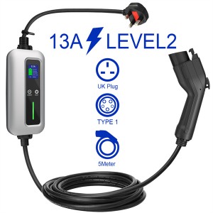 I-J1772 Type 1 EV Charger Cable 3 Pin 8A 10A 13A IP67 PHEV Portable EV Charger