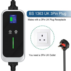 IEC62196-2 Mode 2 Type2 Kabel Pengisi Daya EV 5M 10A 13A 3 Pin UK Plug Tipe 2 Pengisi Daya EV Portabel