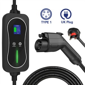 Portable EV Charger Type 1 J1772 Plug 8A 10A 13A UK Plug 3 Pin Rapid Charger Electric Vehicle