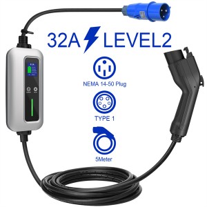 Portable EV Charger Type 1 16A 32A level 2 EV Charger Electric Vehicle Charging Cable for Tesla Model Y